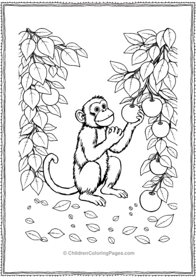 A-monkey-picking-apples-in-autumn Free PDF Printable