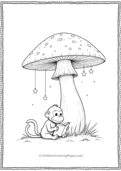 A-monkey-reading-under-a-giant-mushroom Free PDF Printable