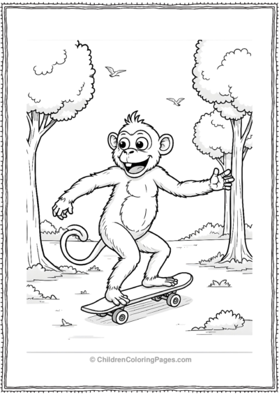 A-monkey-riding-a-skateboard-through-a-park Free PDF Printable