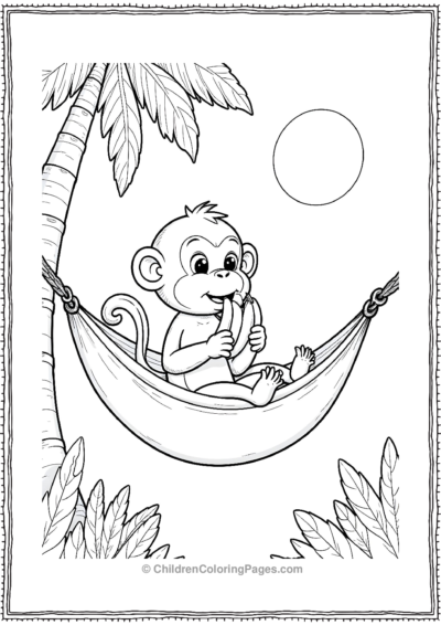 A-monkey-sitting-in-a-hammock-eating-bananas Free PDF Printable