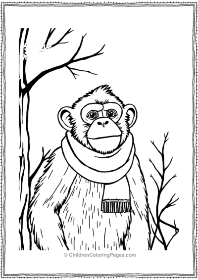 A-monkey-wearing-a-scarf-in-winter Free PDF Printable