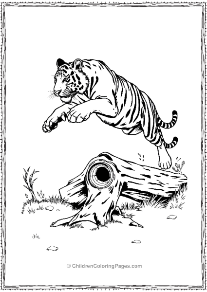 A Realistic Tiger Jumping Over A Log Free PDF Printable