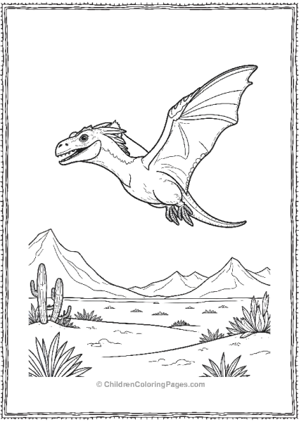 A Realistic Pterodactyl Flying Above A Desert Land Free PDF Printable