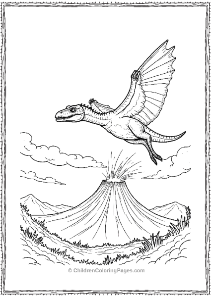 A Realistic Pterodactyl Flying Above A Volcano Free PDF Printable