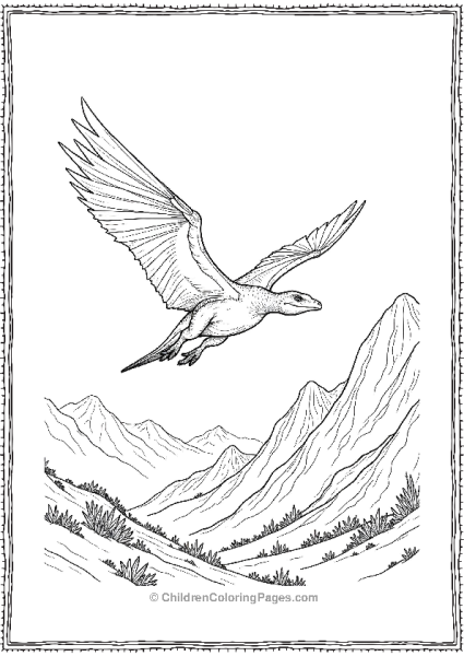 A Realistic Pterodactyl Flying Close To The Mountain Free PDF Printable