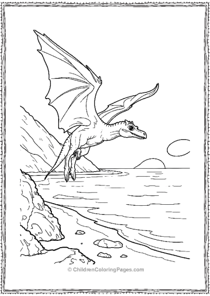 A Realistic Pterodactyl Flying Close To The Ocean  Free PDF Printable