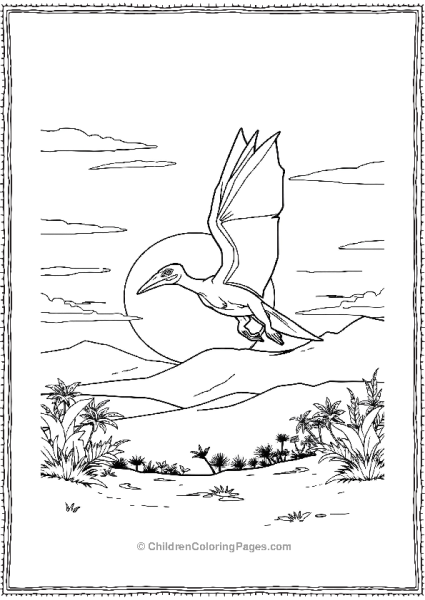 A Realistic Pterodactyl Flying Into The Sunset Free PDF Printable