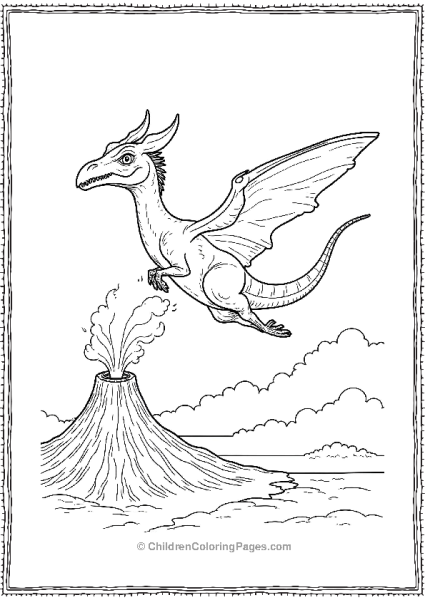 A Realistic Pterodactyl Flying Over A Volcano Free PDF Printable