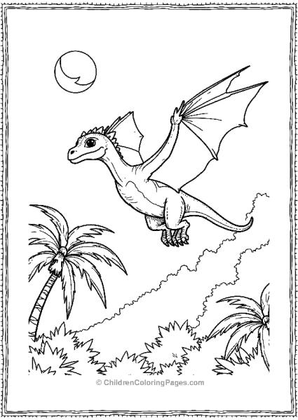 A Realistic Pterodactyl Gliding Over An Ancient Jungle Free PDF Printable