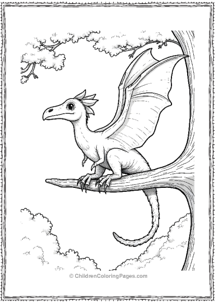 A Realistic Pterodactyl Resting On A Tree Branch  Free PDF Printable