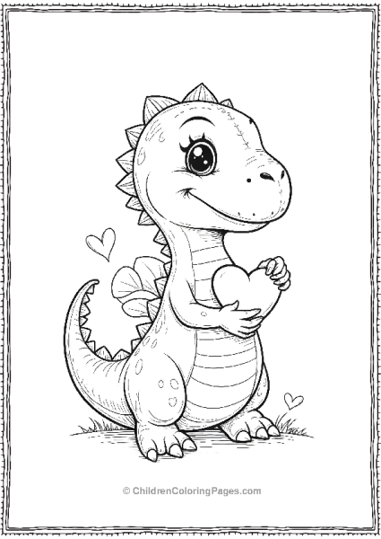 A Cute Velociraptor Cuddling A Heart With Tiny Wings Free PDF Printable