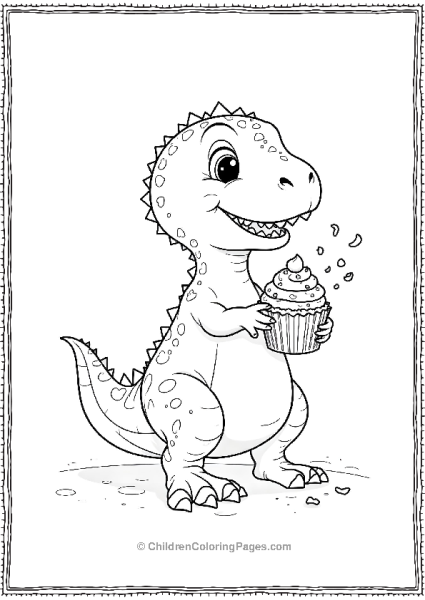 A Cute Velociraptor Eating A Cupcake With Sprinkles Free PDF Printable