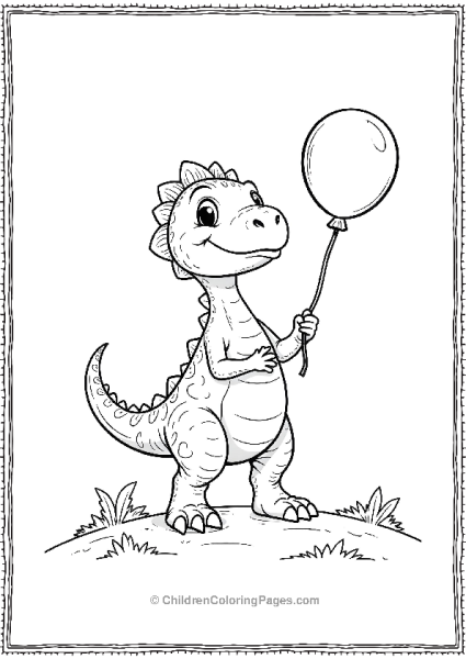 A Cute Velociraptor Holding A Balloon While Standing Free PDF Printable