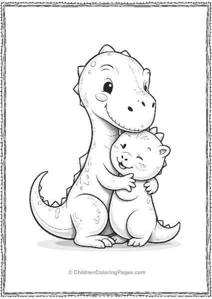 A Kawaii Velociraptor Hugging A Stuffed Animal Free PDF Printable