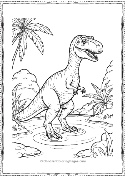 A Velociraptor With Its Foot In Water Surrounded By Free PDF Printable