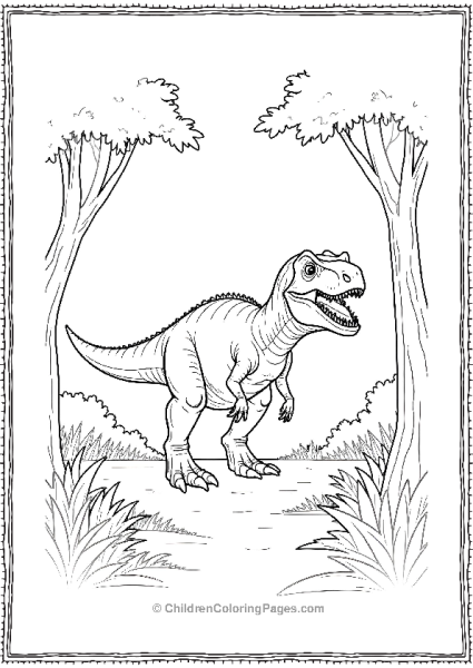 Allosaurus Hunting In A Dense Forest Free PDF Printable