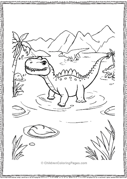 Allosaurus Swimming In Pre Hestoric Lake Free PDF Printable