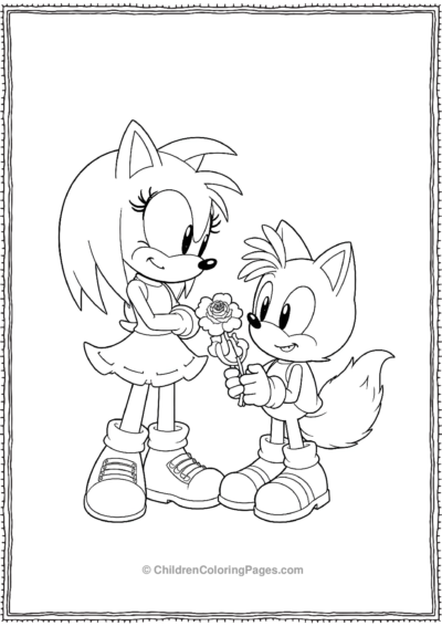 Amy Rose Offering Sonic A Flower While Tails Watch Free PDF Printable