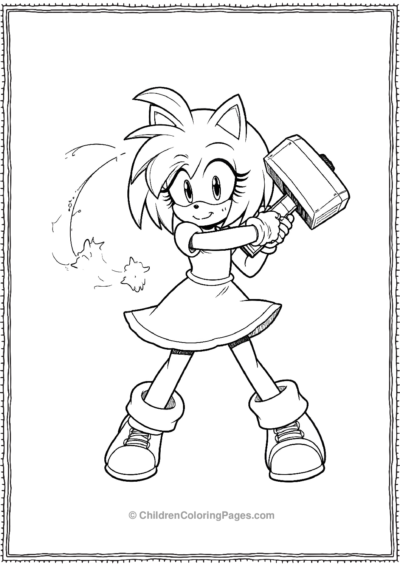 Amy Rose Swinging Her Hammer To Smash A Badnik Free PDF Printable