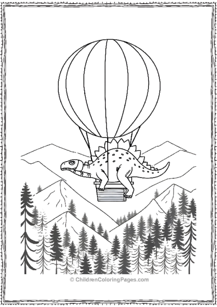 An Ankylosaurus In A Hot Air Balloon Floating Above Free PDF Printable