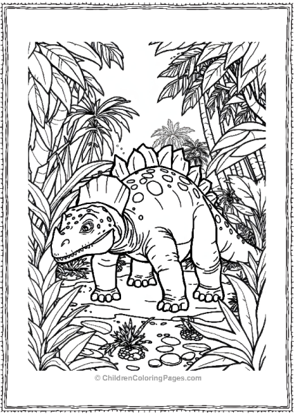 An Ankylosaurus In A Jungle Setting With Plants Free PDF Printable