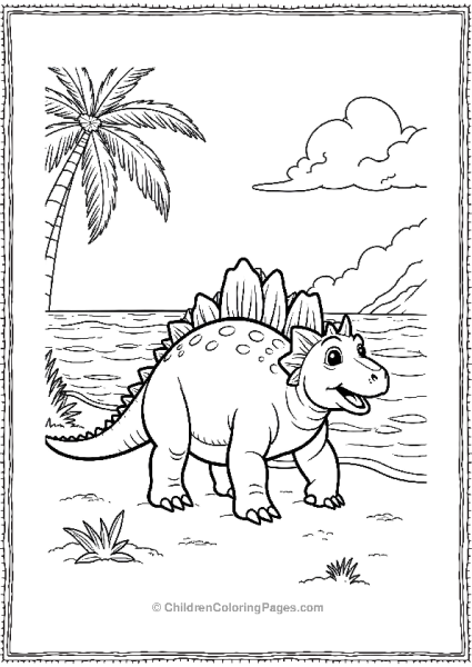 An Ankylosaurus On A Beach With Palm Trees And Waves Free PDF Printable