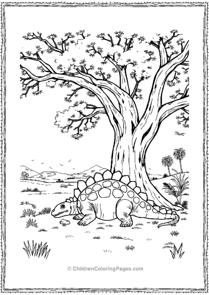 An Ankylosaurus Resting Under A Large Tree Free PDF Printable