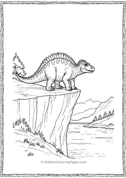 An Ankylosaurus Standing On A Cliff With A River Free PDF Printable