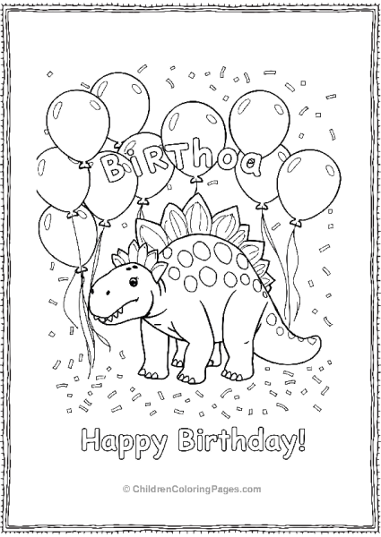 An Ankylosaurus Surrounded By Balloons And Confetti Free PDF Printable