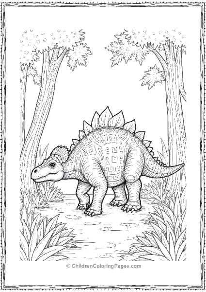 An Ankylosaurus Walking Through A Dense Forest Free PDF Printable