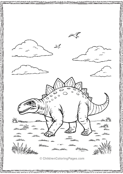 An Ankylosaurus Walking Under A Cloudy Sky Free PDF Printable