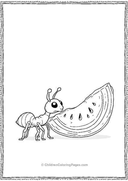 An Ant Beside A Slice Of Watermelon With Thick Outline Free PDF Printable