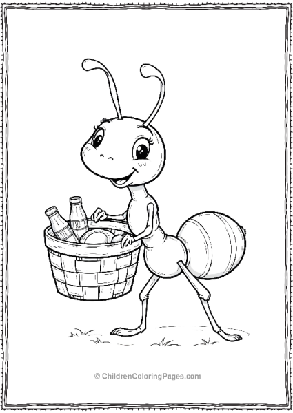 An Ant Carrying A Picnic Basket With A Smile Cartoon Free PDF Printable