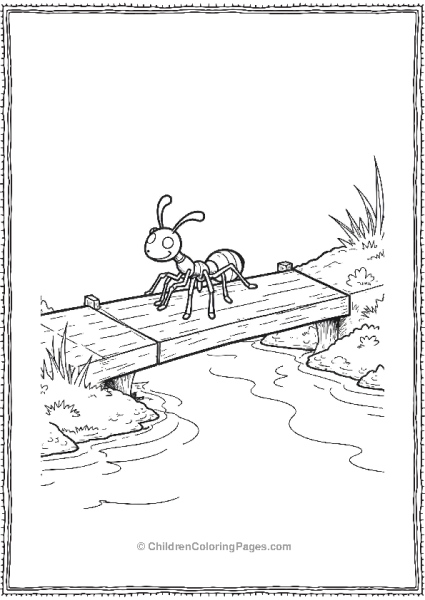 An Ant Crossing A Wooden Bridge Over Water Cartoon Free PDF Printable