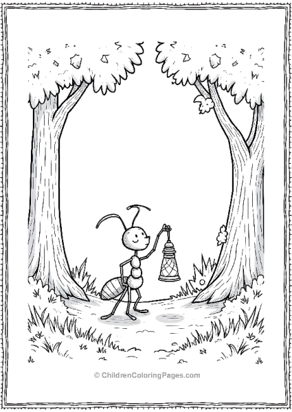 An Ant Exploring A Forest With A Tiny Lantern Cart Free PDF Printable