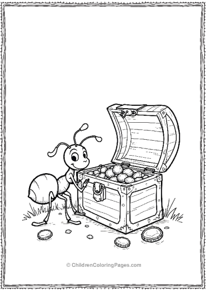 An Ant Exploring A Treasure Chest With Jewels Inside Free PDF Printable