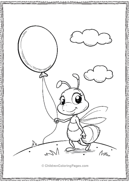 An Ant Holding A Balloon With Clouds In The Background Free PDF Printable