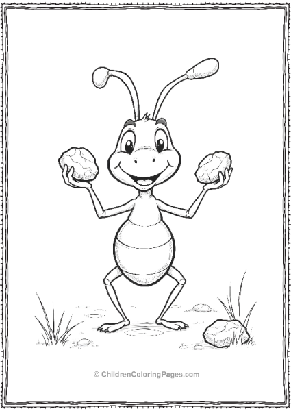 An Ant Juggling Small Rocks Cartoon Style With Cleats Free PDF Printable