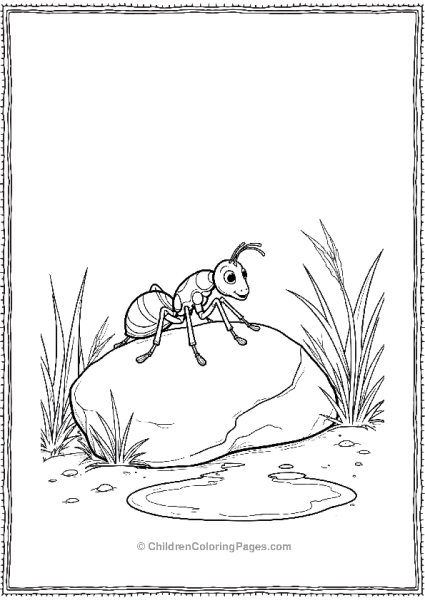 An Ant On A Rock With A Small Puddle Nearby Free PDF Printable