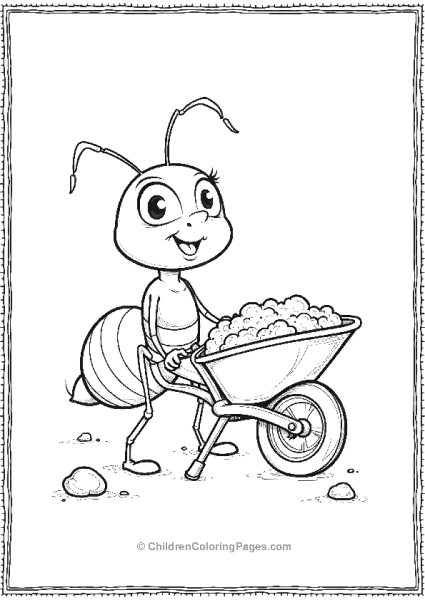 An Ant Pushing A Small Wheelbarrow Cartoon Free PDF Printable