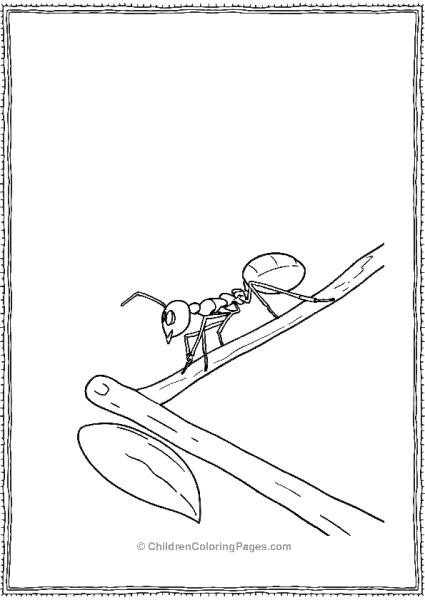 An Ant Walking Along A Twig A Realistic Outline Illustration Free PDF Printable