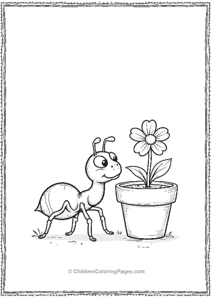 An Ant With A Small Flower Pot Minimalist Background Free PDF Printable