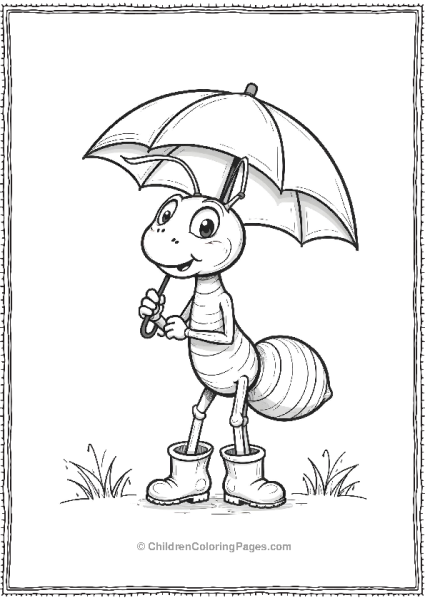 An Ant With A Tiny Umbrella And Rain Boots Fun Simulation Free PDF Printable