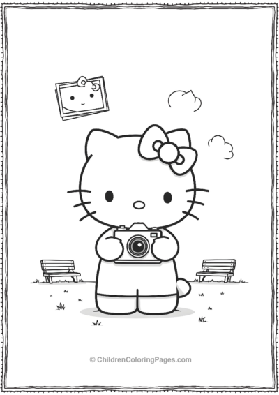 An-Outline-Of-Hello-Kitty-Holding-A-Camera Free PDF Printable