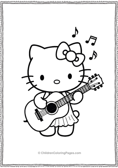 An-Outline-Of-Hello-Kitty-Holding-A-Guitar Free PDF Printable