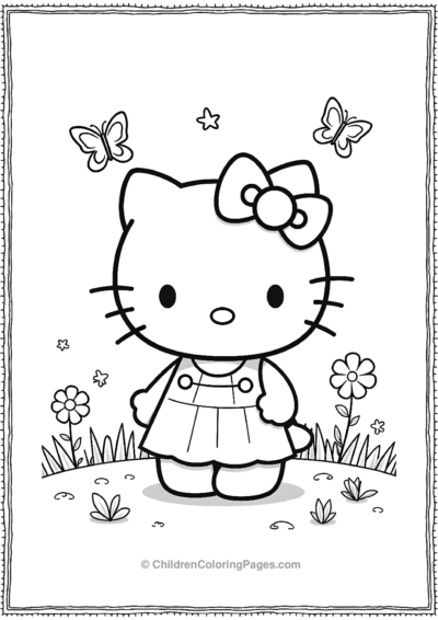 An-Outline-Of-Hello-Kitty-With-A-Butterfly-Net Free PDF Printable