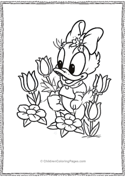 Baby Daisy Duck In Flowers Free PDF Printable