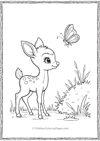 Bambi Curiously Watching A Butterfly Flying Above Free PDF Printable