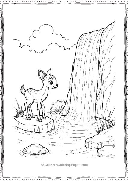 Bambi Discovering A Rainbow Waterfall Cascading Free PDF Printable