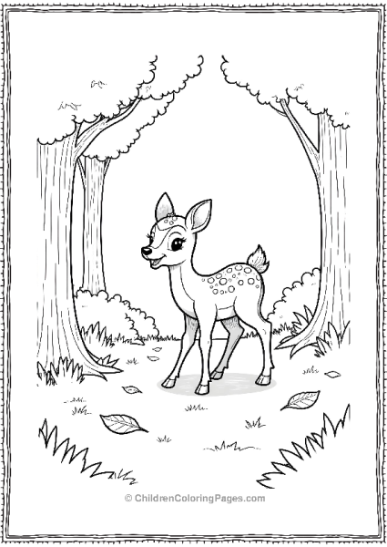 Bambi Exploring A Forest Trail With Fallen Leaves Free PDF Printable